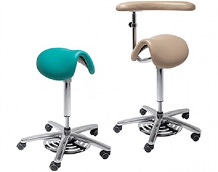 Surgeons Foot Operated Tilt Saddle Stools with Torso Arm