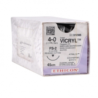 Coated Vicryl Sutures Reverse Cutting W9386 Violet 45cm, 4/0