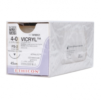 Coated Vicryl Sutures Reverse Cutting W9471 PC-22 - 22mm 4/0 45cm