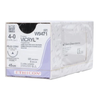 Coated Vicryl Sutures Reverse Cutting W9471 PC-22 - 22mm 4/0 45cm 