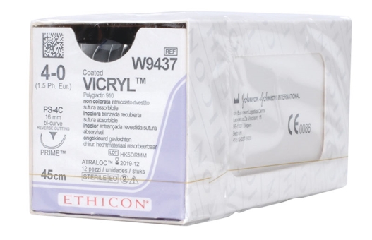 Vicryl Rapide Sutures Rev. Cutting W9437 PS4C - 16mm 4/0 45cm 