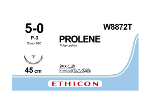 Prolene Blu Suture W8872T Length 45cm, M1 Gauge 5/0 P-3 