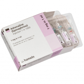 Adrenaline (Epinephrine) Injection 1:1,000 1mg/1ml Glass Ampoules